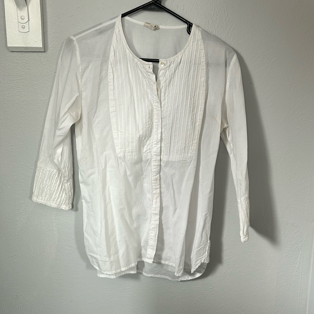 Organic cotton anokhi long sleeve pin tuck button down blouse top white medium